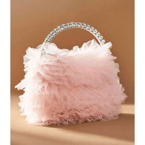 Badgley Mishka Jazzie Chiffon Ruffle Pouch Clutch in Blush Pink Wedding Prom